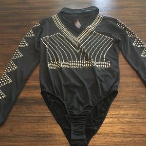 Black Bodysuit W. Gold Studs